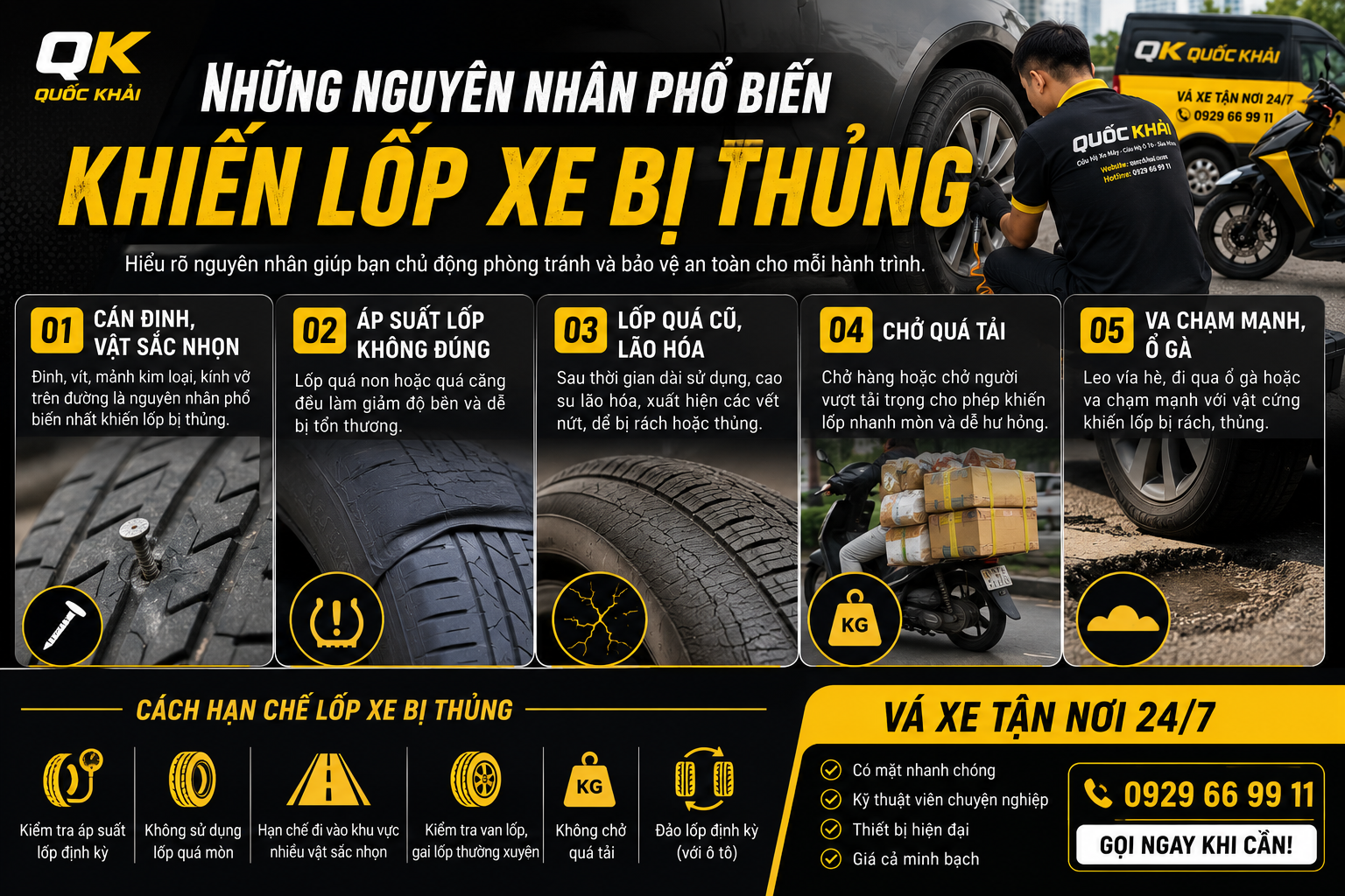 Vá Xe Tận Nơi – Giải Pháp Cứu Hộ Nhanh Khi Xe Bị Thủng Lốp 3 Những Nguyên Nhân Phổ Biến Khiến Lốp Xe Bị Thủng