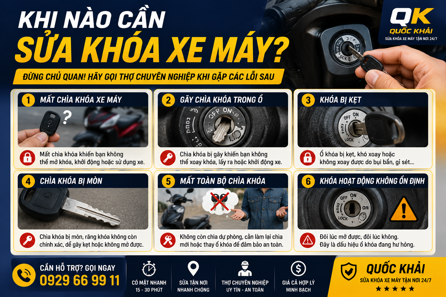 Sửa Khóa Xe Máy Tận Nơi 24/7 – Mở Khóa Nhanh, An Toàn, Không Làm Hỏng Xe 2 Khi Nào Cần Sửa Khóa Xe Máy?